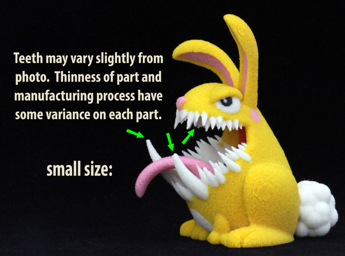 Monster Bunny #1  3d printed Design details and manufacturing process may cause small variations in printouts.  Design in image is version#1 printed at 'small' size.