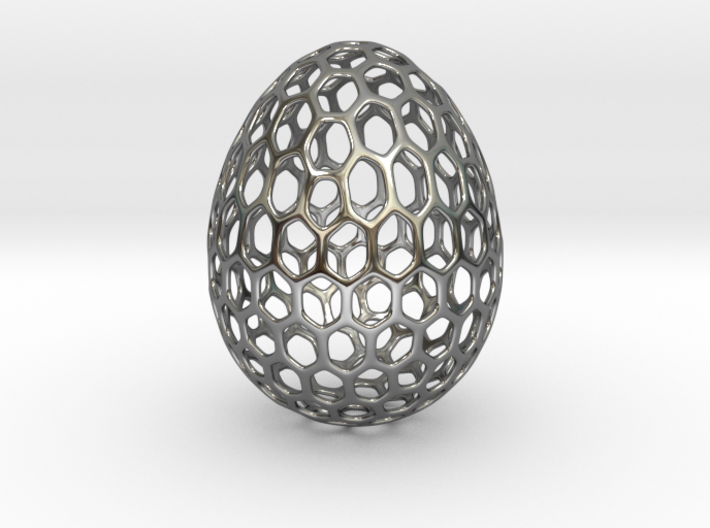 Honeycomb - Decorative Egg - 2.3 inch 3d printed silver honeycomb egg