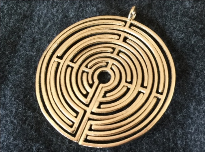 Labyrinth Pendant 3d printed Labyrinth pendant in raw brass. This is springy and will flex if it's dangled.