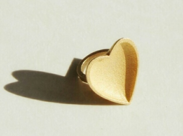 Curved Heart Ring - Metal  3d printed 