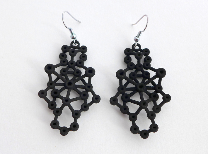 Amorphe Molecular Earrings - Chemistry Jewelry 3d printed Amorphe earrings in black nylon plastic