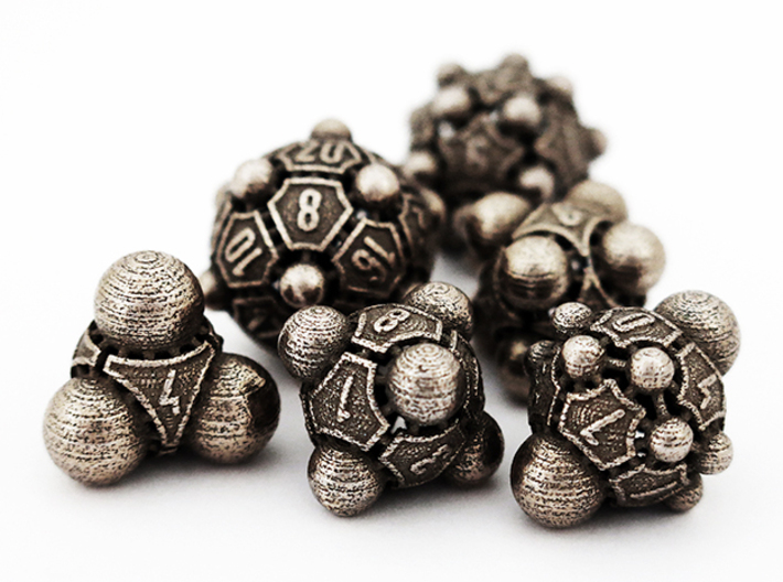 Nucleus D4 3d printed The complete Nucleii Dice Set in Stainless Steel
