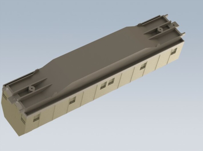 HO 1/87 Boeing aircraft parts railcar & hoods 3d printed Underside detail, showing fixing points for couplers & trucks.