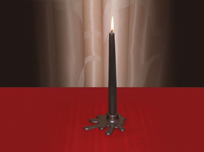 Melted candle holder 3d printed Example with a black candle