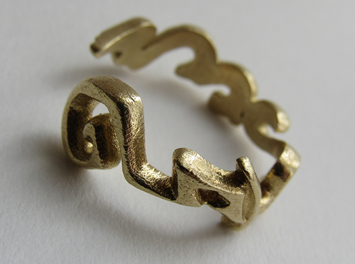 &quot;Rata Tafar Tapan&quot; Vulcan Script Ring - Cut Style 3d printed Pictured: Raw Brass