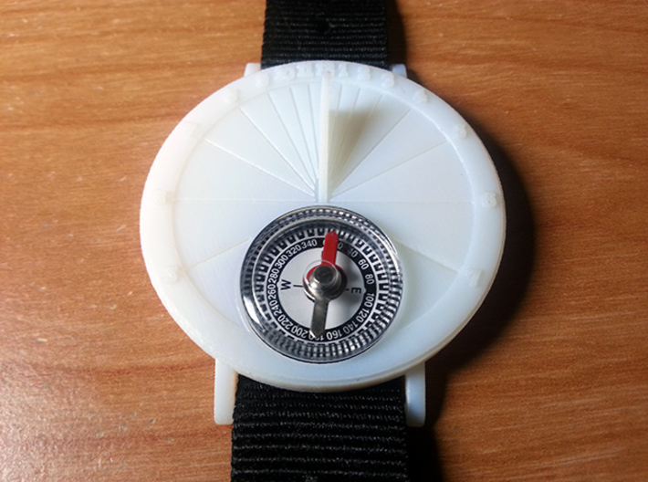 27.75N Sundial Wristwatch For Working Compass 3d printed White Acrylic with a 20mm compass insert, and watch band.