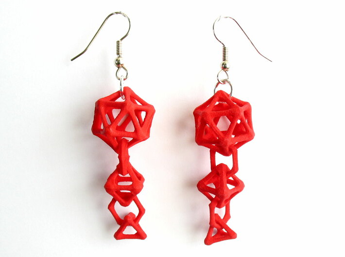 Platonic Progression Earrings - Bone 3d printed Earrings shown printed in red Strong and Flexible, finished with silver-plated fishhook earwires