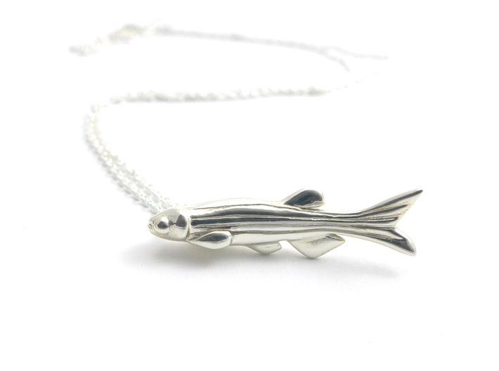 Zebrafish Pendant - Science Jewelry 3d printed Zebrafish pendant in polished silver