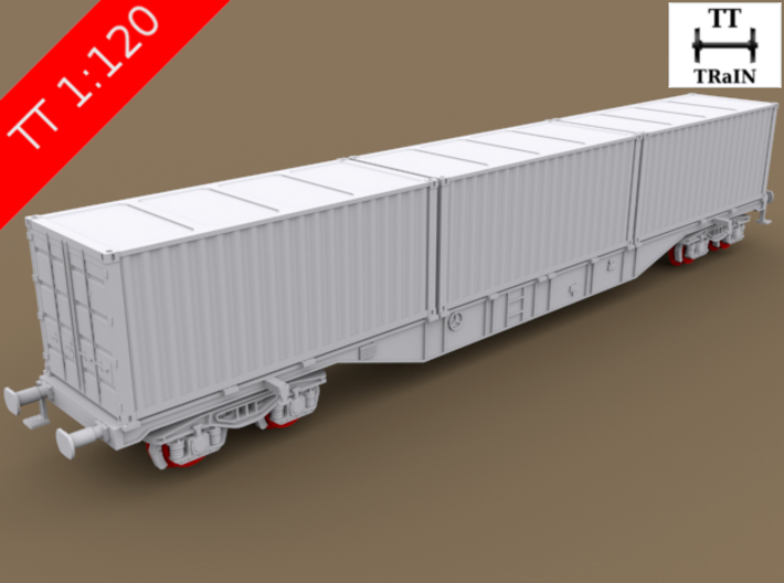 TT Scale Sgnss Container Wagon complete set (EU) 3d printed  TT Scale Sgnss Container Wagon complete set (wheelsets not included)