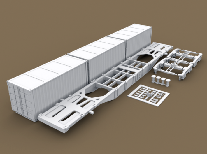  TT Scale Sgnss Container Wagon complete set (EU)  3d printed  TT Scale Sgnss Container Wagon complete set - individual parts