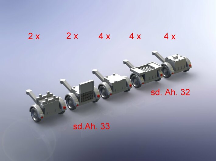 German sd.Ah. 32 &amp; 33 Ammo Trailer 1/285 6mm 3d printed