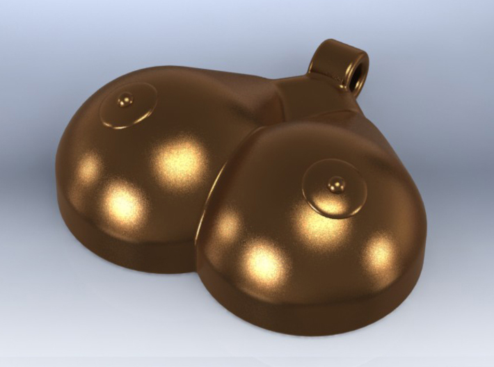Breasts-shaped keychain/pendant 3d printed 3D render bronze
