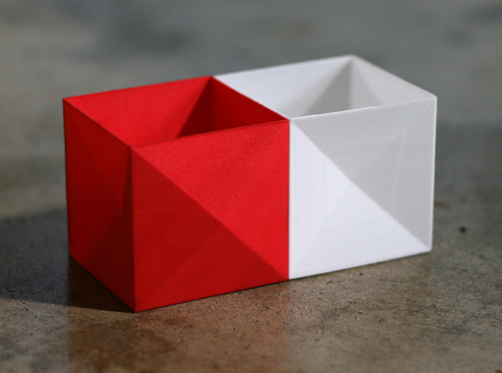 Tessellating Boxes 3d printed Tessellating design allows boxes to be paired together.
