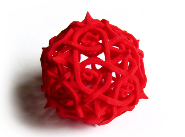 Spindown Thorn d20 3d printed In Coral Red Strong & Flexible Polished 