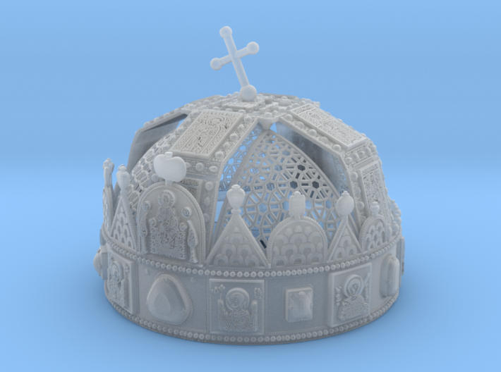 Hungarian Holy Crown with net - half scale 3d printed Photo about 3dprint "Hungarian Holy Crown with net" Material: Frosted Ultra Detail. You can see the very smallest details on the crown.