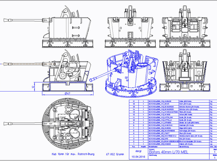 Bofors 40mm L/70 MEL 1:40 3d printed Zeichnung