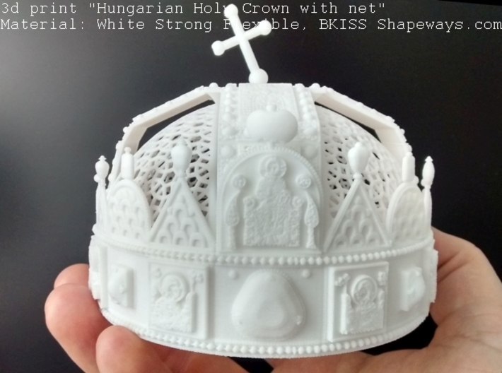 Hungarian Holy Crown with net - half scale 3d printed Photo about 3dprint "Hungarian Holy Crown with net", Material: White Strong Flexible - front with toplight