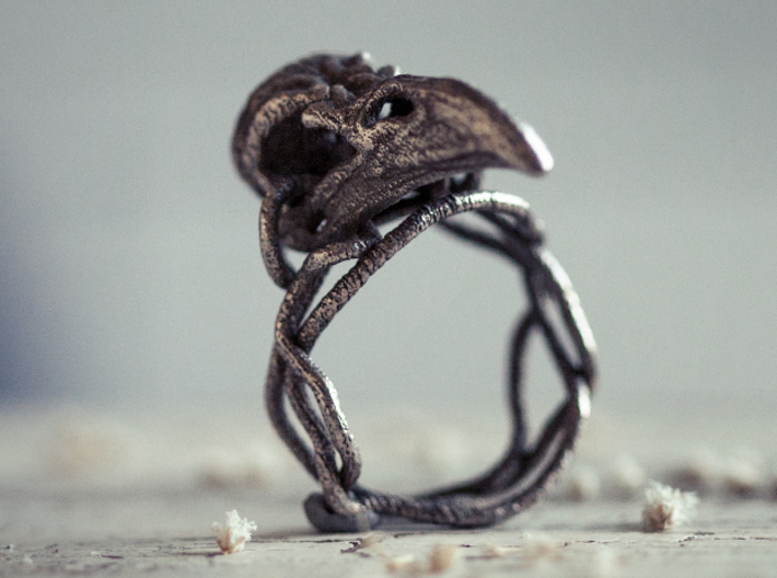 Raven skull ring  3d printed 