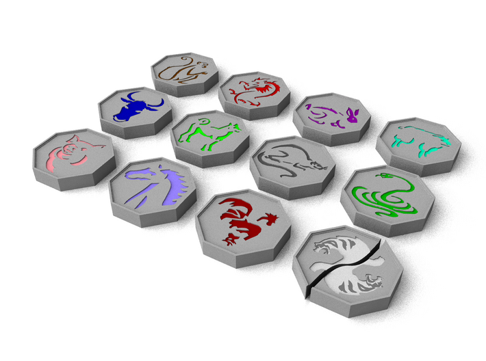 Jackie Chan Talismans (Tiger in Halves) 3d printed CGI Beauty Render of these models.  This is a better representation of the colours of the stones.