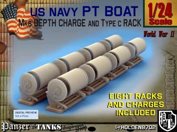 1-24 PT Boat Depth Charge W Rack Set 3 3d printed