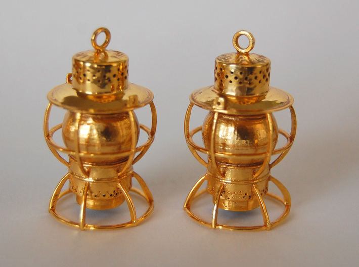 Dressel Lamp Earrings or charms 3d printed Gold Plated Brass