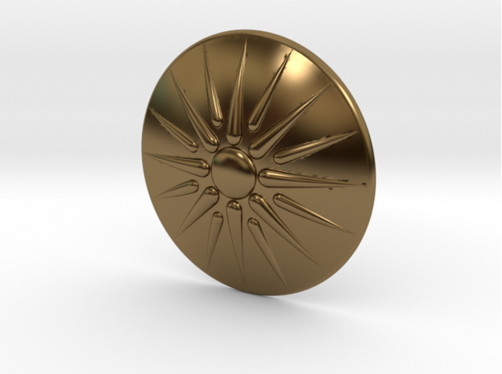Sun of Vergina Belt Buckle, Simplified Center 3d printed Polished Bronze (front)