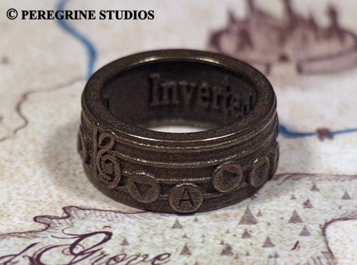 Ring - Inverted Song of Time 3d printed Polished Bronze Steel