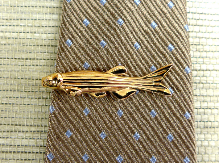 Zebrafish Tie Bar - Science Jewelry 3d printed Zebrafish tie bar in polished bronze