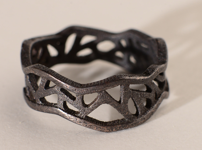 Web Ring_Size7 3d printed POLISHED GREY STEEL (not stainless)
