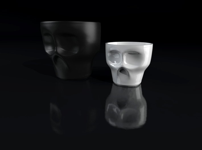 Skull Espresso Cup 3d printed Skull cup and mug: gloss white and black matte porcelain