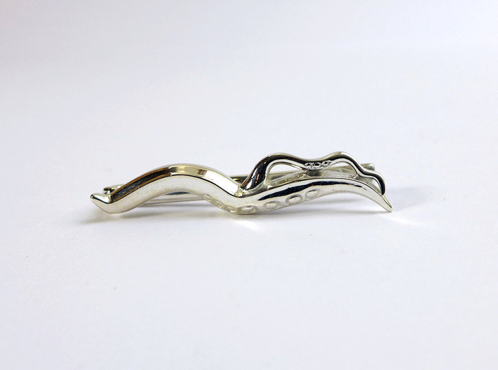 C. elegans Nematode Worm Tie Bar 3d printed Caenorhabditis tie bar in polished silver