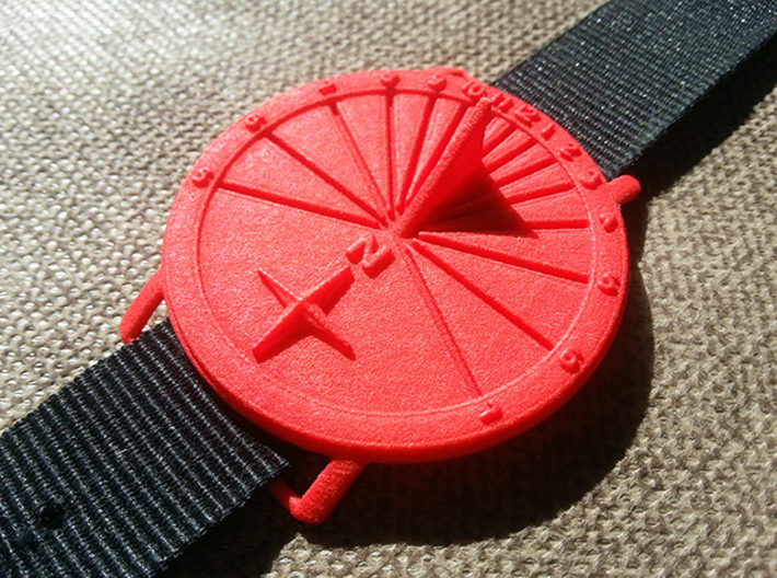35N Sundial Wristwatch With Compass Rose 3d printed The 35N Model Printed in Red Nylon