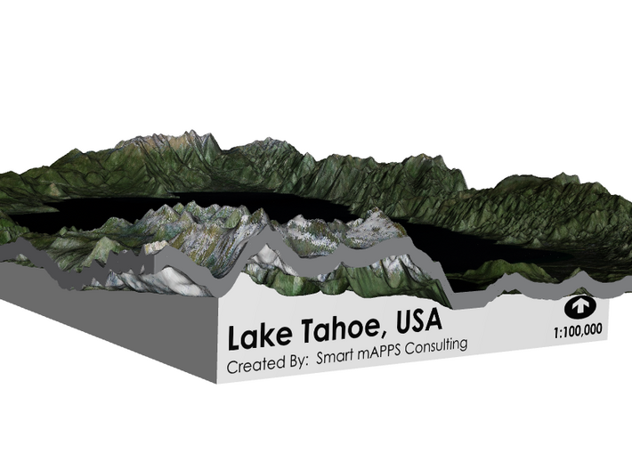 Lake Tahoe Map, California / Nevada 3d printed 