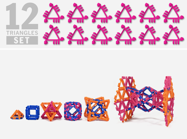 TriToy Building Polygons for Adults (12 TRIANGLES) 3d printed Only two shapes, a triangle and a square, and endless possibilities to build cool stuff!