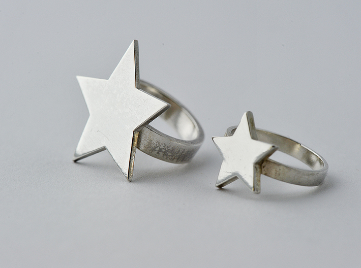 Silver Star Ring Size L 3d printed ring pictured on right