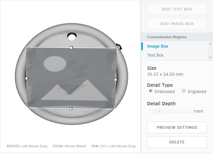 keychain tag round warped border embossed 3d printed CustomMaker image box definition area