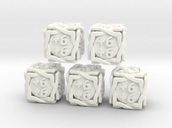 5 × 'Twined' D6 +1/+1 counters (14 mm) SOLID 3d printed
