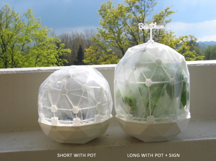 MGD-05 & MGD-07 (20x): A Set with 20 End-parts 3d printed Flexible Mini Greenhouse-Dome with Pot (Sets short and long + sign). Own 3D-prints with PLA.