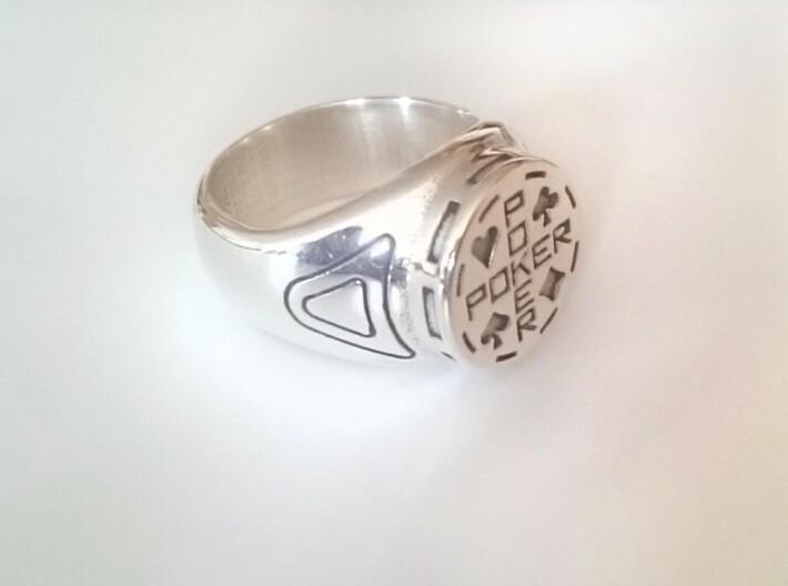 Chevalière-Signet Ring Poker 3d printed Photo Polished Silver