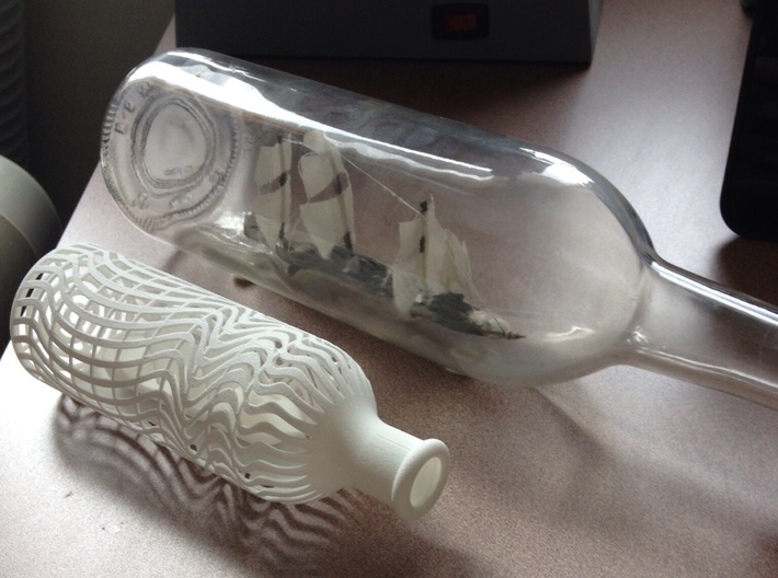 Ship in a Bottle 6in/15cm 3d printed Past meets Present! The 3D printed ship in a bottle next to a real homemade ship in a bottle, credit to usssalvage for the picture
