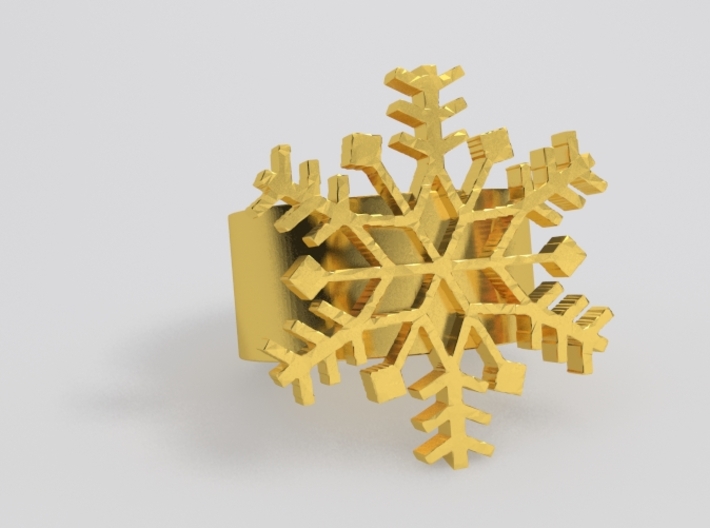Snowflake Ring Size 7 3d printed Brass Sample render. <br> NOTE: Flake is a little thicker and band is thinner now