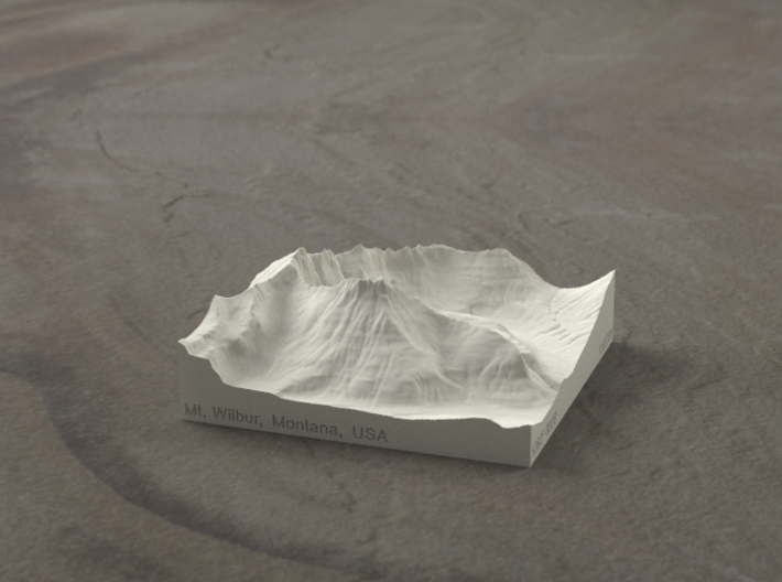 3'' Mt. Wilbur, Montana, USA, Sandstone 3d printed Radiance rendering of model, viewed from the South.