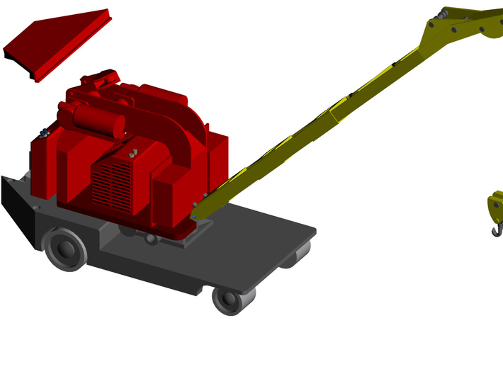 Elwell-Parker 1 Ton Crane HO Scale (1:87) 3d printed Render of the parts assembled.  Full Assemble requires thread for rigging and Brass Wire to support Canopy and brass sheet sidewalks for operators space.