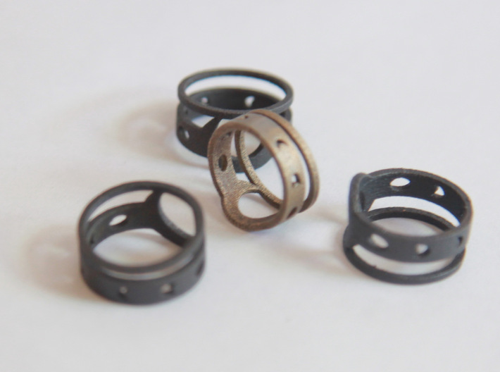 "Phases of Lunacy" Moon Phase Midi Ring 3d printed Matte Black Steel and Stainless Steel