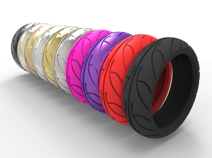 Street Bike Tread Ring Size 13 3d printed Rendering of several materials