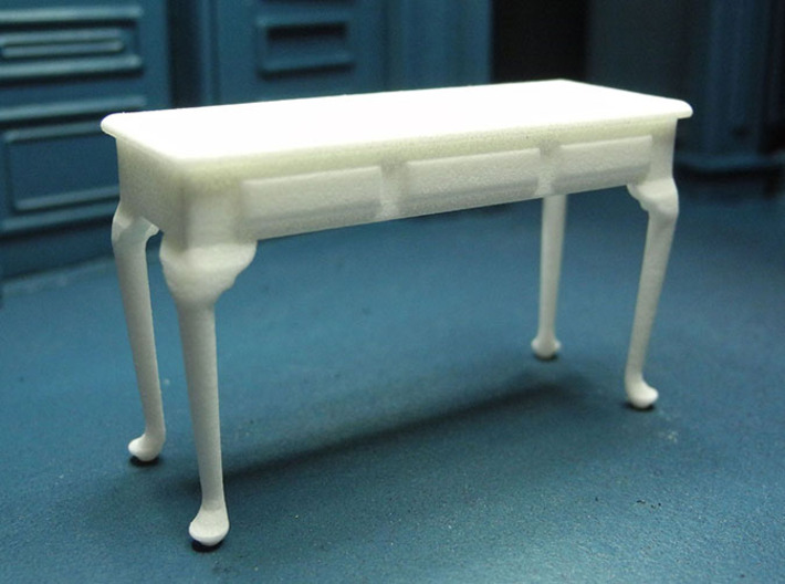 1:24 Queen Anne Plain Console Table, Large 3d printed Printed in White Strong &amp; Flexible
