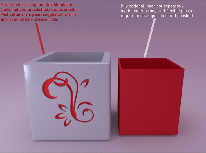 Mini cubed (Floral Patterned) Planter 1 3d printed explanation render