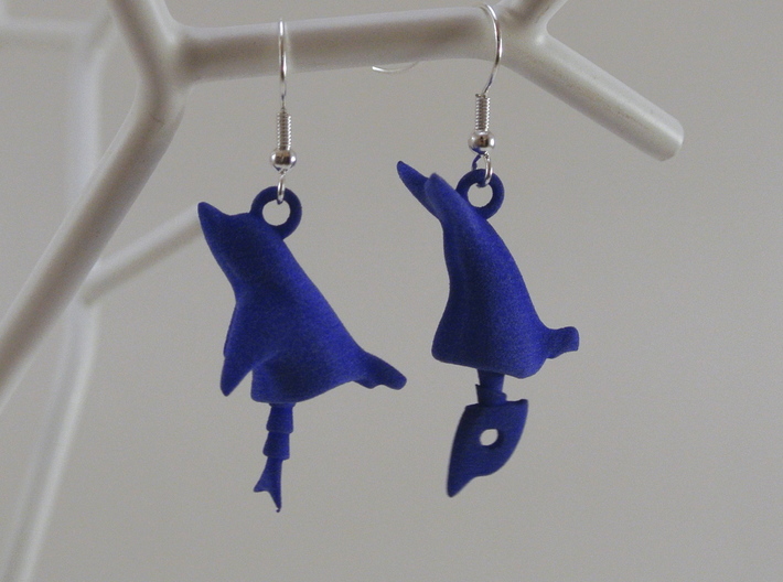 Dolphin Seraphinianus - Earrings 3d printed Royal Blue Strong &amp; Flexible Polished