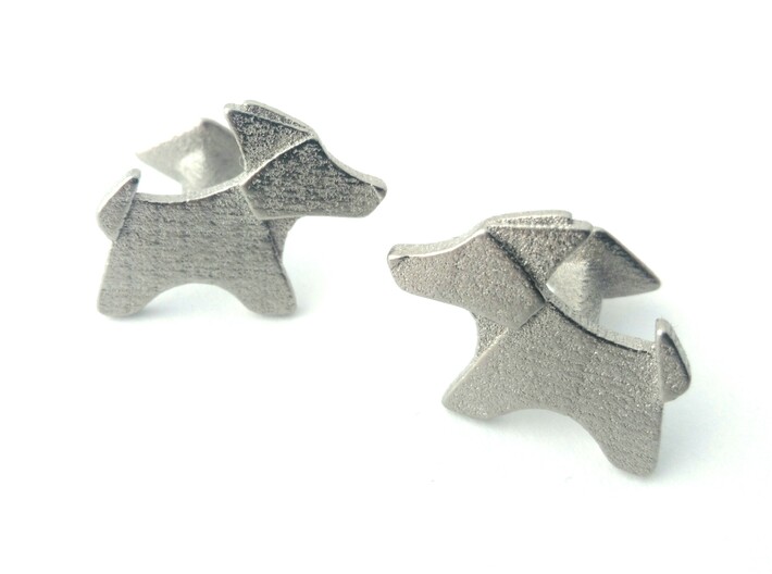 Origami Wet folded dog cufflink 3d printed Origami dog cufflink