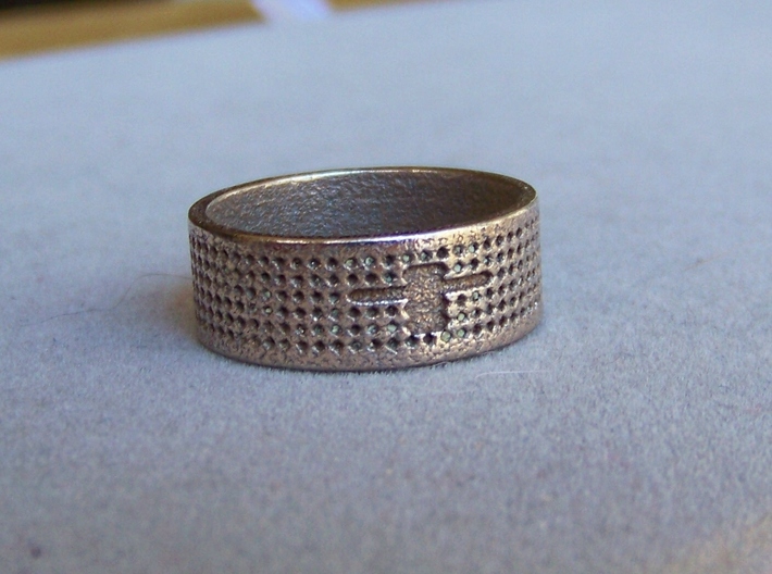 Textured Cross Ring Ring Size 10 3d printed before cleaning
